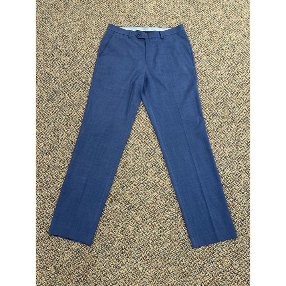 Michael Kors Blue Textured Flat Front Dress Pants 32W x 32L Stretch Trousers